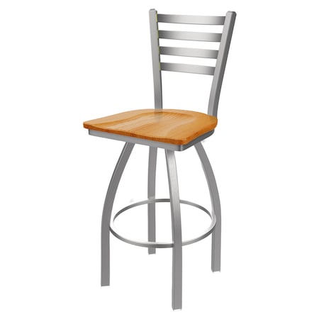 Holland Bar Stool Co 30" Swivel Bar Stool, SS Finish, Med Oak Seat 41030SSMedOak
